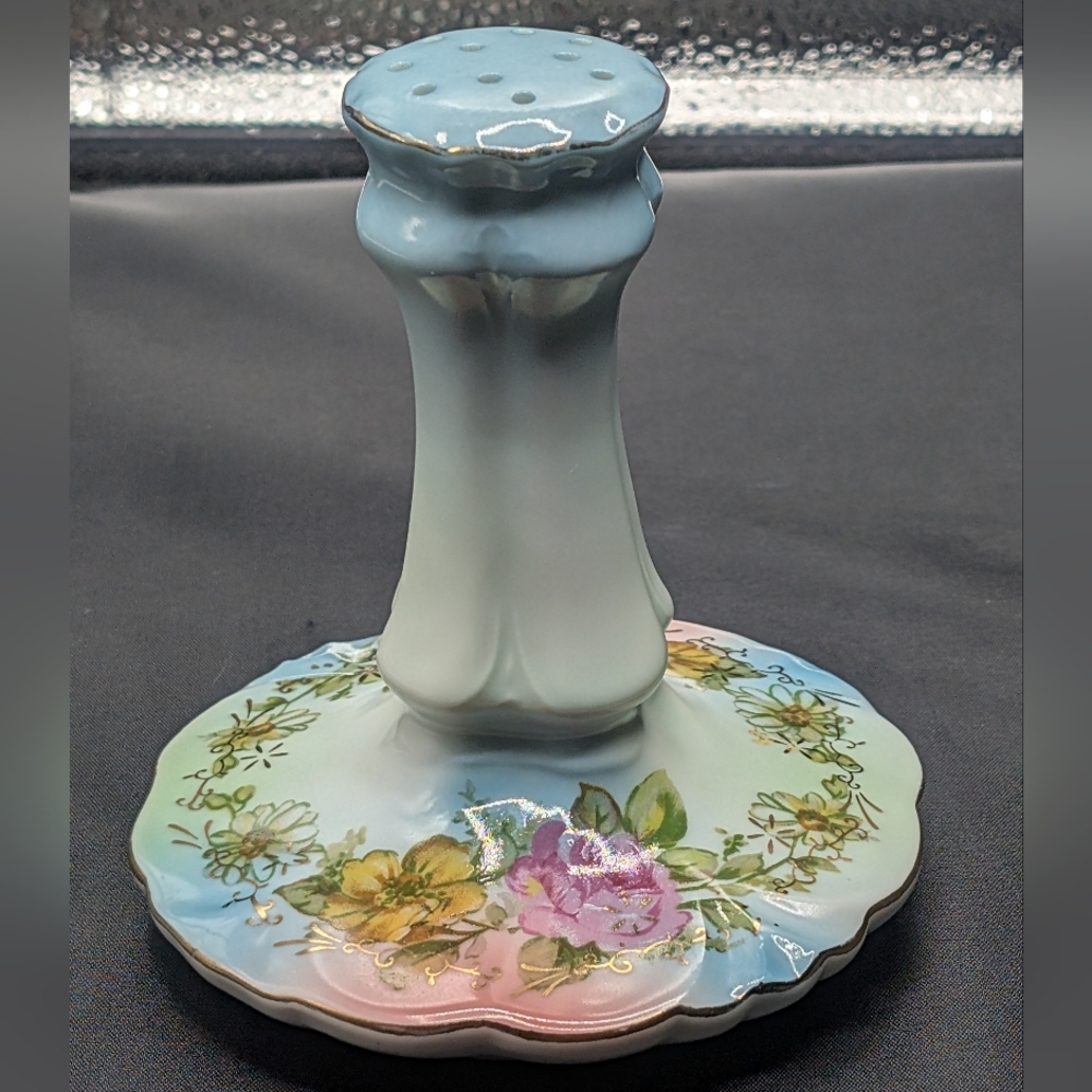 Vintage RS Prussia Victorian Porcelain Hatpin Holder French Country Roses Blue